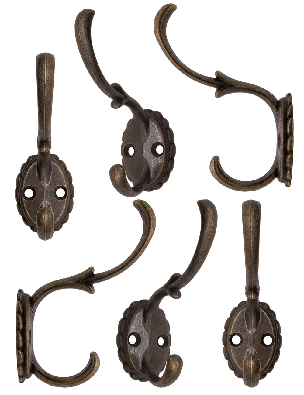 FUXXER® - Antique Coat Hooks, Double Hooks, Towel Hooks, Clothes Hooks, Iron Hooks, Wall Hooks, Brass Bronze Design, Vintage Country House Retro