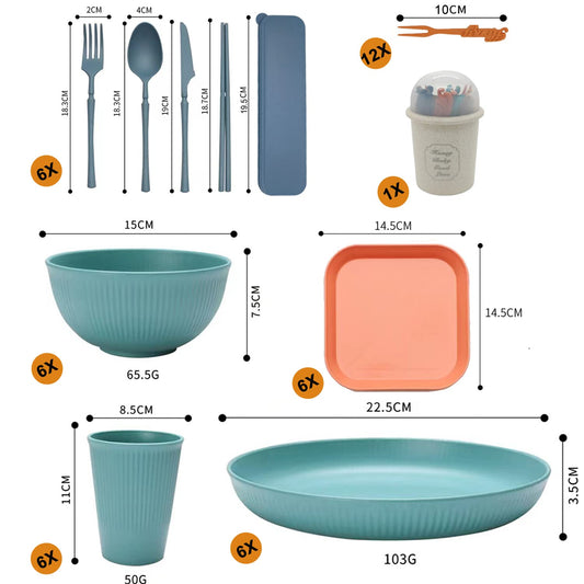 YEEBECA 67 Pieces Plastic Dinnerware Set for 6, BPA-Free Unbreakable Dinnerware Set for 6 People, The Outdoor Camping Tableware Set in 6 Colors
