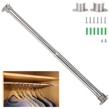 Wardlock 56-100cm Extendable Stainless Steel Wardrobe Rail, Adjustable Clothes Rail Pole With U Shaped End Sockets.