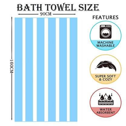 Large Thin Microfibre Beach Towel with Bag for Adult Men Women,160x90cm Light Blue Stripe Beach Towels Quick Dry Sand Free Lightweight Swim Bath