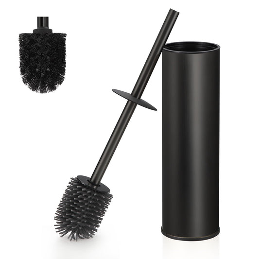 DAZI Metal Standing Toilet Brush, Silicone Bathroom Brush with 2 Brushes Long Handle Basin for Deep Cleaning of the Washbasin, Toilet Brush Anti-Drip