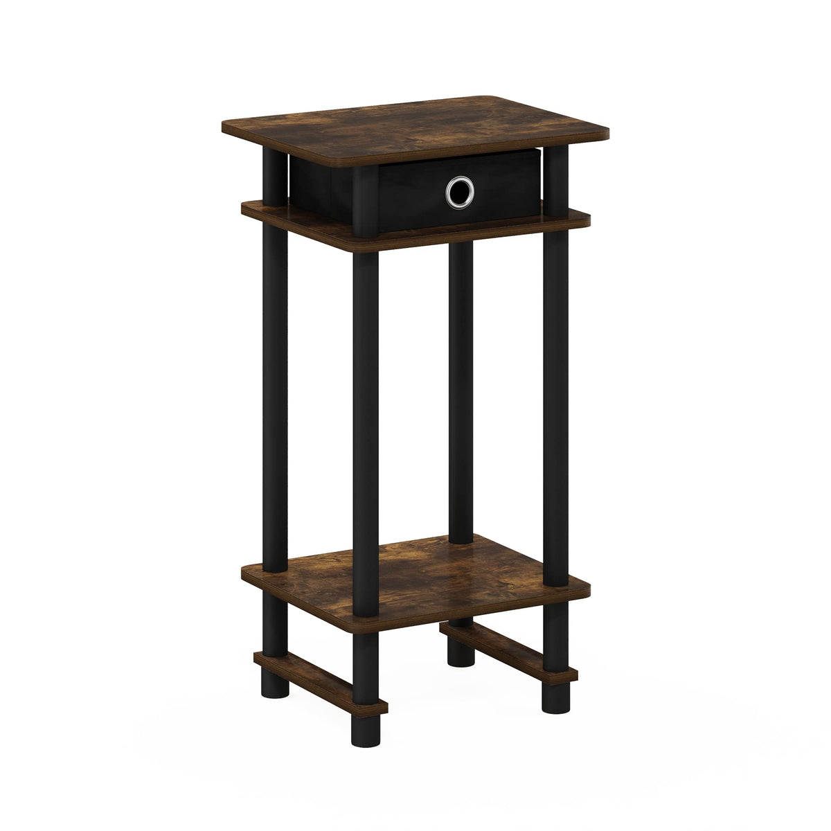 Furinno TURN-N-TUBE Side Table, 3-Tier End Table with Storage Bin, Open Shelf Night Stand, Bedside Table, Toolless Assembly, for Living Room, Bedroom