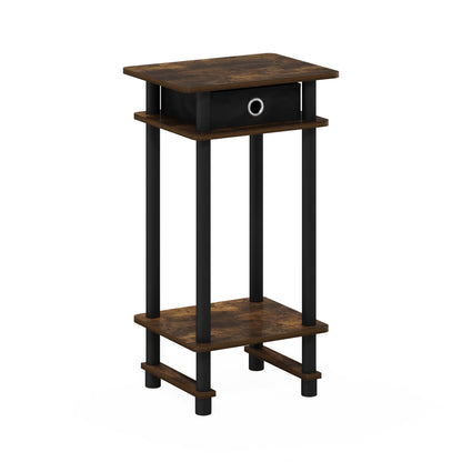 Furinno TURN-N-TUBE Side Table, 3-Tier End Table with Storage Bin, Open Shelf Night Stand, Bedside Table, Toolless Assembly, for Living Room, Bedroom