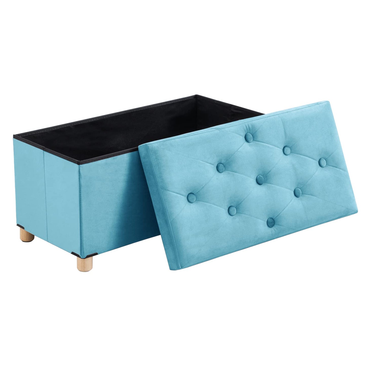 BRIAN & DANY Ottoman Storage Box with 4 Wood Legs, Velvet Storage Ottoman for Living Room, Teal, 76 x 38 x 38 cm