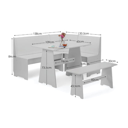 Julian Bowen Newport Corner Dining Set with Bench, Grey - H85.5 x W158cm