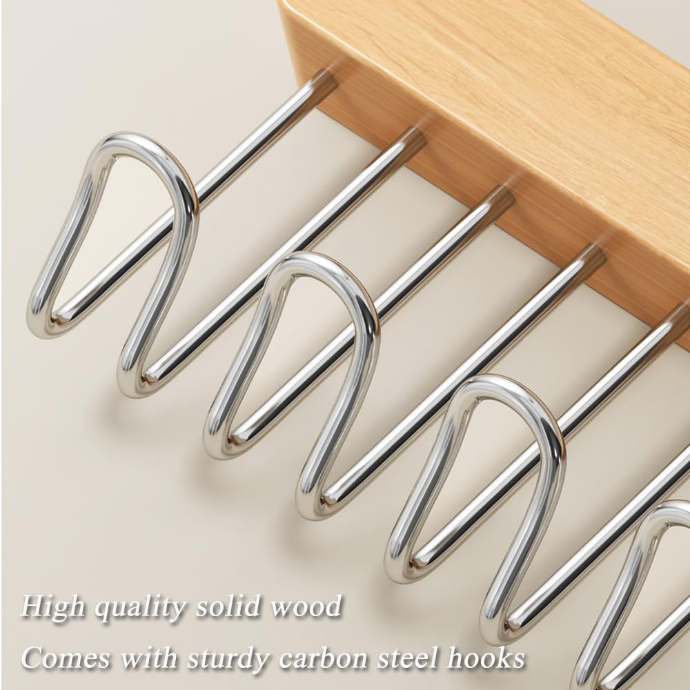 2 Pack Pull Out Belt Hanger for Closet, Wooden Hanger (8 Hooks, Left Pull)