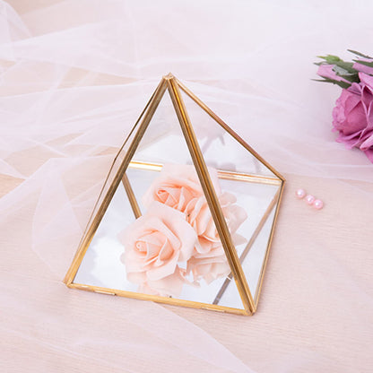 TOBEOME Glass Jewelry Box Golden Geometric Decorative Box Geometric Glass Pyramid Ring Holders for Wedding Birthday Gift L