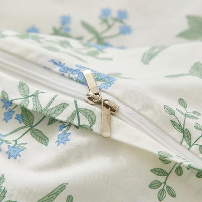 Ruccit White Floral Duvet Cover Set Double 100% Cotton Duvet Cover Double Bed 3pcs Garden Blue Green Chic Flower Bedding Set with Zipper Closure