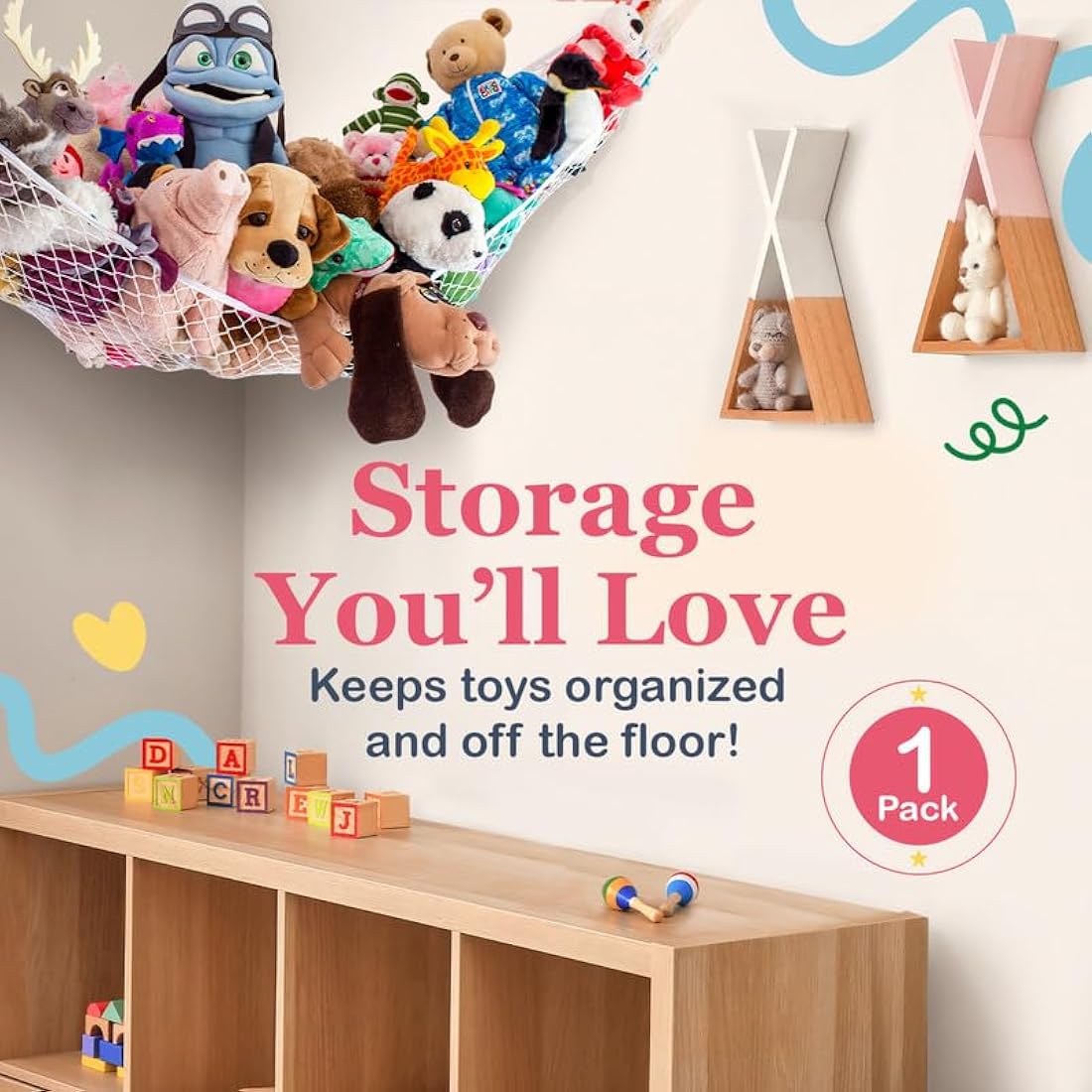 Lilly's Love Teddy Hammock - Toy Storage for Soft Stuffed Animals - (Red)