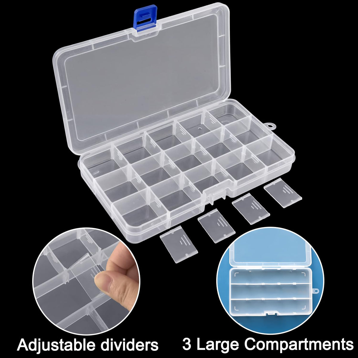 DARUITE 15 Grids Craft Storage Boxes with Compartments, Tackle Box, 3 PCS