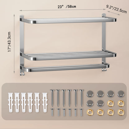DDS-DUDES 3-Tier Towel Racks for Bathroom with Towel Bars Multilayer Hotel Towel Shelf Stainless Steel Wall-Mounted Brushed Finish Holder with Towel