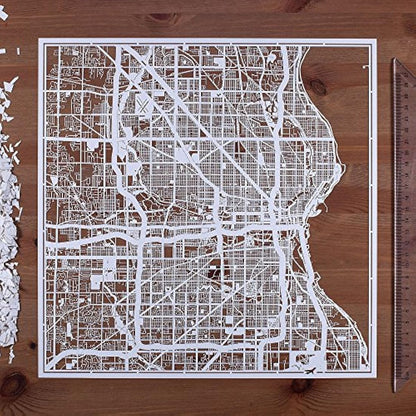 Milwaukee Paper Cut Map White 12×12 inches Paper Art