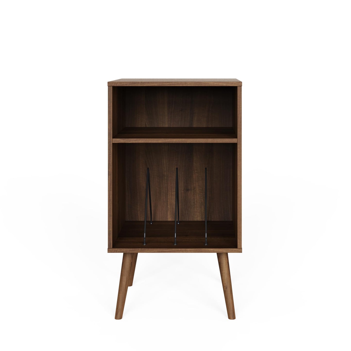 GFW Jaxon Compact Turntable Stand, Walnut Vinyl Record Storage Unit with Mid-Century Tapered Legs