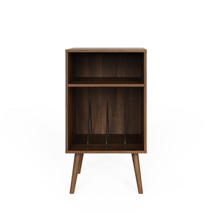 GFW Jaxon Compact Turntable Stand, Walnut Vinyl Record Storage Unit with Mid-Century Tapered Legs