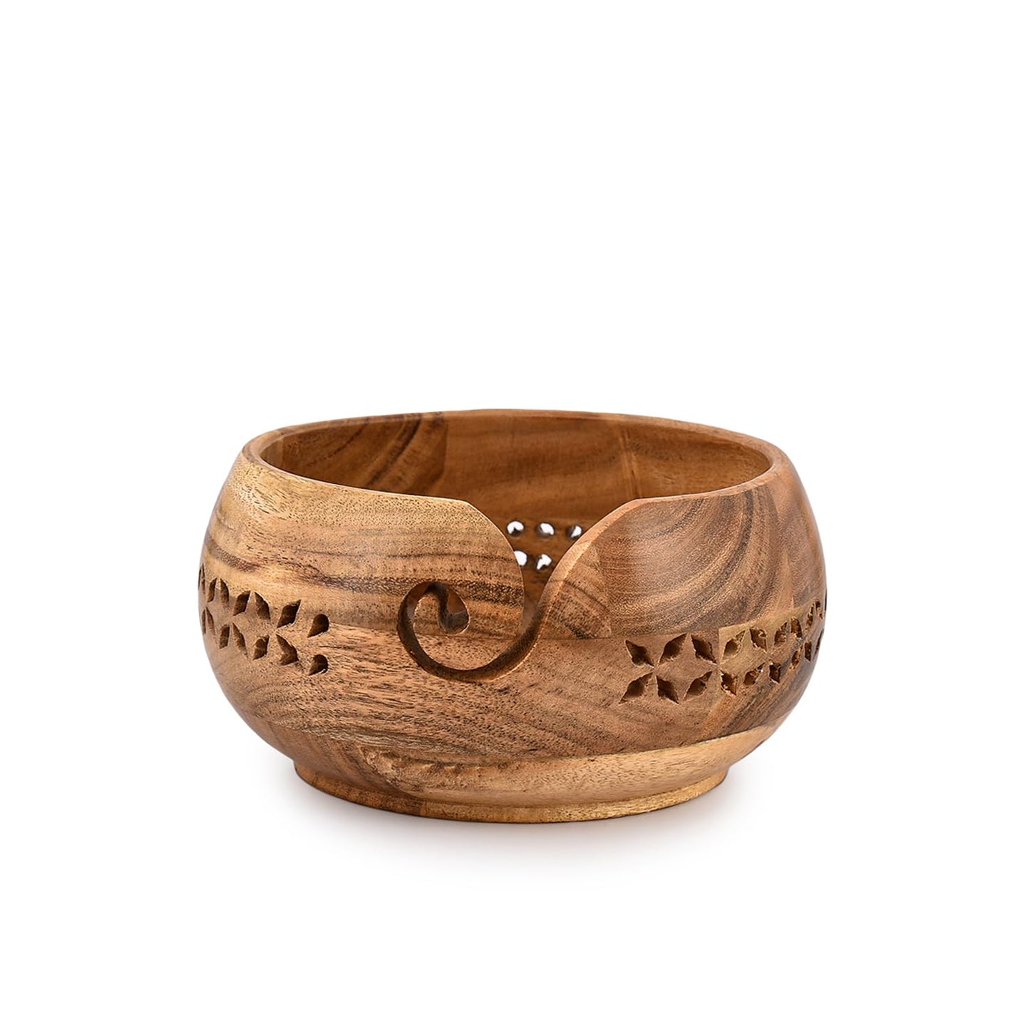 Samhita Acacia Wood Yarn Bowl Holder |Handmade Crocheting Accessories and Supplies Organizer (17.78cm x 17.78cm x 10.16cm)