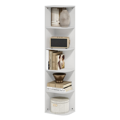 Furinno PASIR Book Shelf, 5-Tier Corner Bookshelf, Open Shelves Bookcase 9.3 x 12 x 51.7, for Living Room, Bedroom, Home Office, White