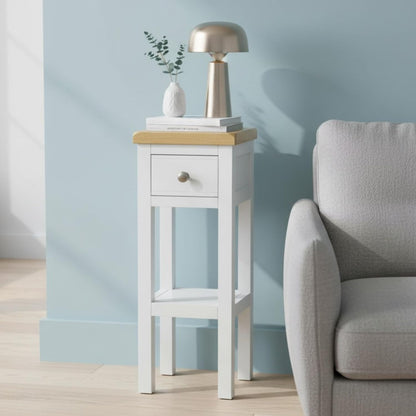 GROF GROFurniture Small Side Table with Drawer Painted White Small Console Table for Living Room or Hallway