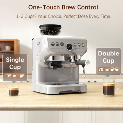 HOMCOM Espresso Machine, Bean Grinder & Steam Wand, 15 Bar Pressure, Silver.