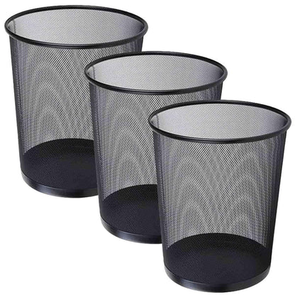 livexa 3 Pack Metal Mesh Waste Paper Bin 12 Litres Lightweight Mesh Wastebasket Waste Bin Black Metal Rubbish Bin for Bedroom, Office, Bathroom