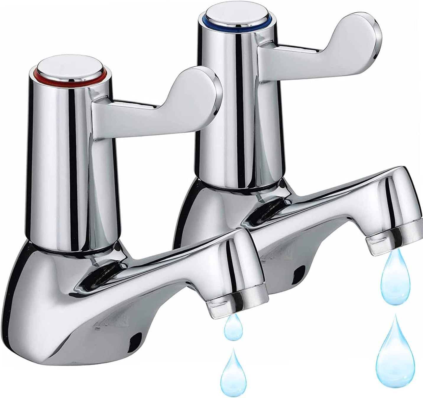 Pair of Bathroom Basin taps, Quarter Turn Basin Taps, Chrome Brass Pillar Hot and Cold Water tap, ? Turn Lever Sink taps for Bath Kitchen, Sink Tap
