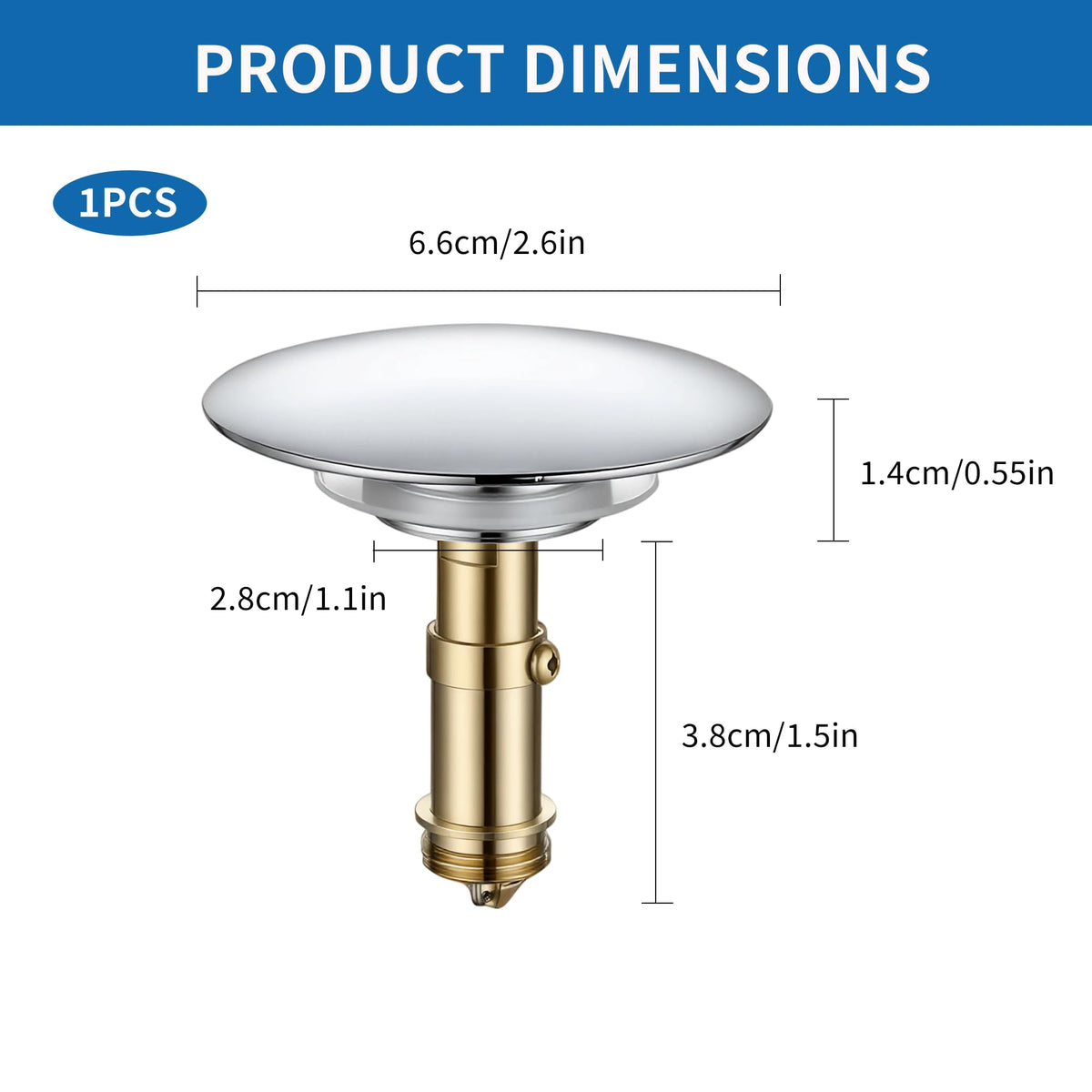 Bathroom Sink Plug Replacement Brass Waste Plug Sink Drain Plug Pop up Bath Plugfor Wash Basin Faucet Vessel Vanity Sink 66mm Cap