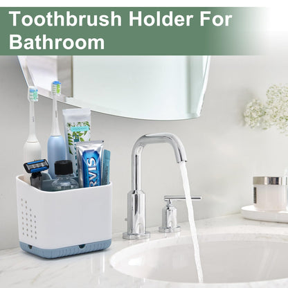 toprance Multifunctional Toothbrush Holder White Anti-slip Toothbrush Holder Caddy Small Bathroom Countertop Organizer And Storage Stand For Electric