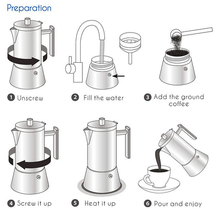 Easyworkz Diego Stovetop Espresso Maker Stainless Steel Italian Coffee Machine Maker 4cup 200ml Induction Moka Pot