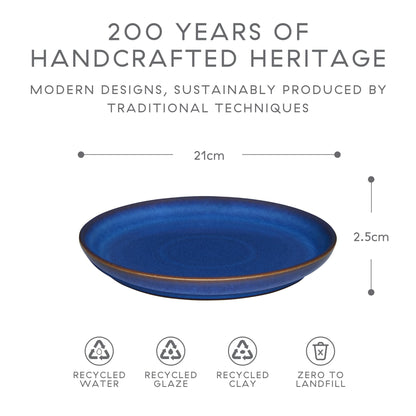Denby - Imperial Blue Medium Plates Set of 4 - Dishwasher Microwave Safe Crockery 21cm - Royal Blue Coupe Ceramic Stoneware Tableware - Chip & Crack
