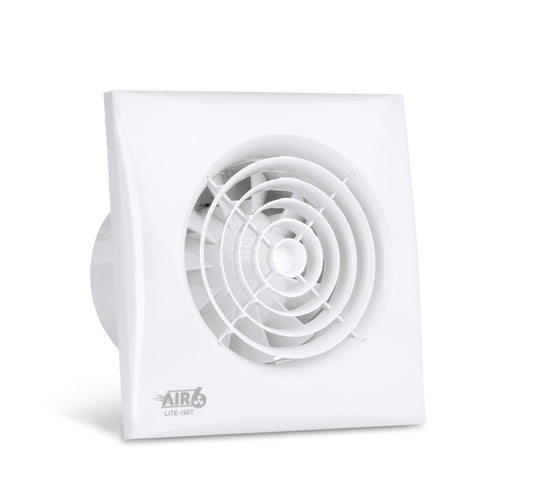 AIR 6 Lite-100T Powerful-95m3/h & Quiet-30dB(A) Extractor Fan with Timer for 4'' 100mm Ducting-White (100mm 4inches)
