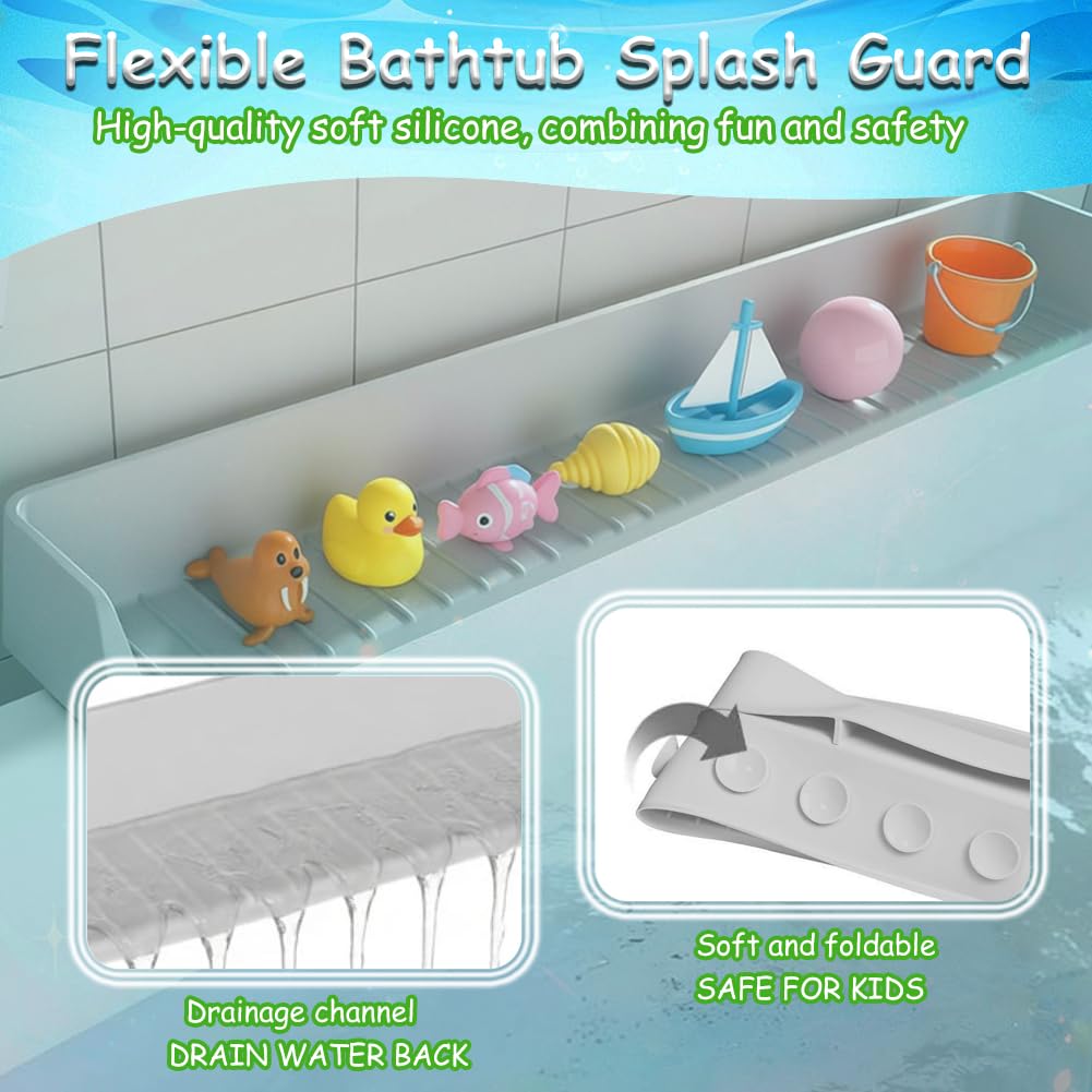 Sycle circle 2.6ft Silicone Bathtub Splash Guard with Toys Storage Bag