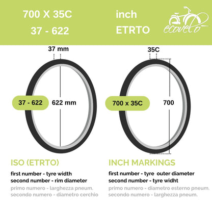 Ecovelo 2 Tyres 700 x 35 28 x 1 5/8 x 1 3/8 (37-622) 700 x 35C Black for City Bike, Road, Trekking | Road Tyres Black Rubber Bike