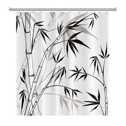 SDOTPMT 122x183cm Bamboo Silhouette Shower Curtain Bamboo Leaves Sketch White Bath Curtain Classic Ink Painting Bathtub Curtain for Kids Bathroom