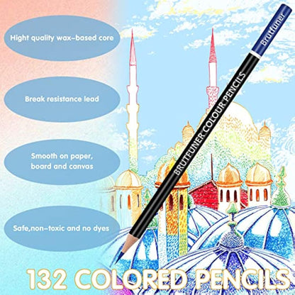 Melifluo 132 Colouring Pencils Set with Black Portable Zipper Bag. Professional Coloured Pencils Perfect for Adult and Artists Sketching, Shading and Doodling