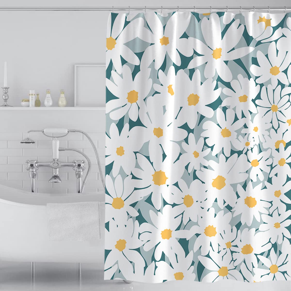Tennove Shower Curtain 240 x 200cm Flowers Thick Polyester Fabric Mildew Resistant Shower Curtain Liner for Bathroom Decor Waterproof Long Bath