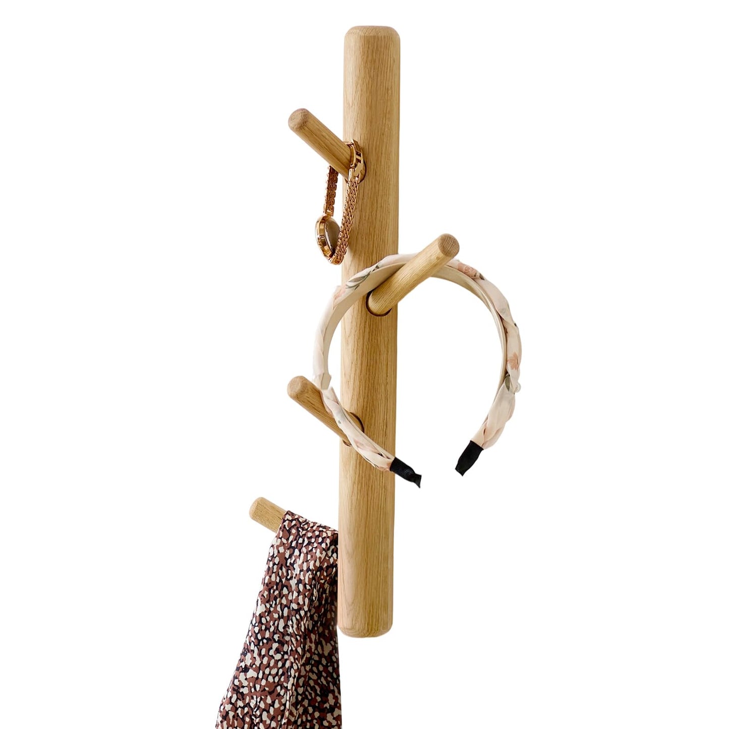 OAKERLAND Wooden Coat Rack Wall Mounted, Oak Floating Jackets Hooks for Bag, Scarves, Handbags, 4 Hooks Branch Shape Coat Rack for Entryway