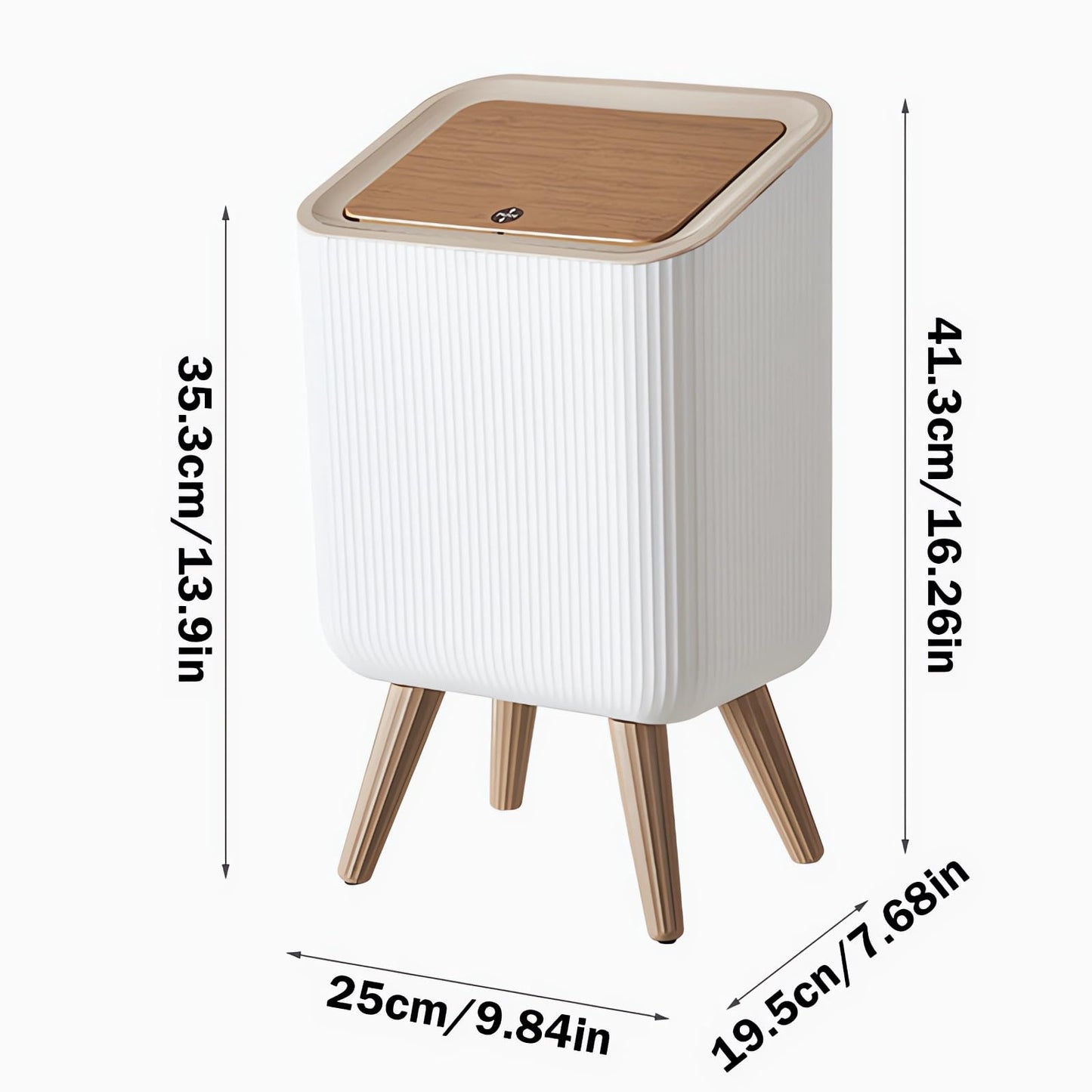 9L Bedroom Bin,Bathroom Bins with Press Top Lid,White Toilet Trash Can with Legs,Nordic Modern Waste Garbage Can for Kitchen Bathroom Bedrooms Office