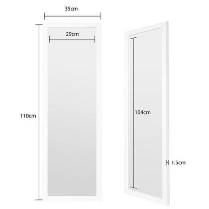 Home Selections Full Length Wooden Wall Mounted Mirror - White - 35x110cm