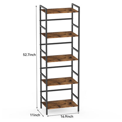 CADUKE 5 Tier Bookshelf, Rustic Brown and Black Storage Rack