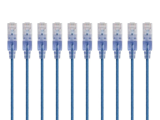 Monoprice Cat6A Ethernet Patch Cable - Network Internet Cord - 0.3M (1ft) - Blue (10-Pack) RJ45, Stranded, 550Mhz, UTP, Pure Bare Copper Wire, 10G,