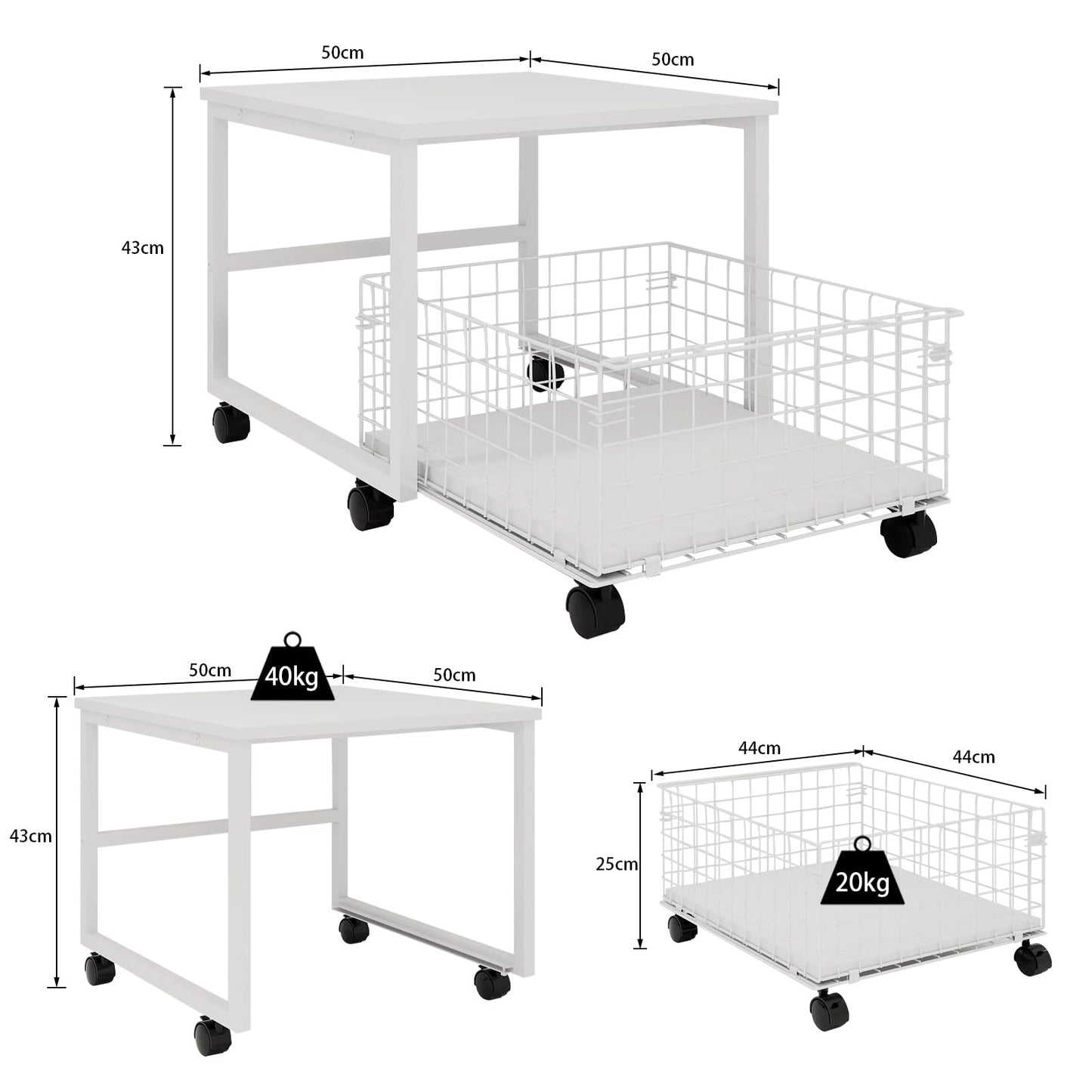 PUNCIA Mobile Mini Fridge Stand with Large Capacity Storage Portable Refrigerator Table with 4 Lockable Wheels Appliance Platform Table with Drawer