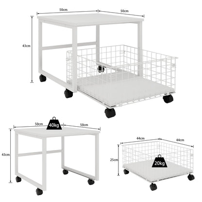 PUNCIA Mobile Mini Fridge Stand with Large Capacity Storage Portable Refrigerator Table with 4 Lockable Wheels Appliance Platform Table with Drawer