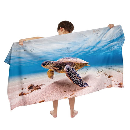 Ulticool Turtle Sea Underwater Towel - Child Girl Boy - Quick Drying Microfibre Bath Towel - 140 x 70 cm - for Travel Fitness Gym Sports Spa Yoga