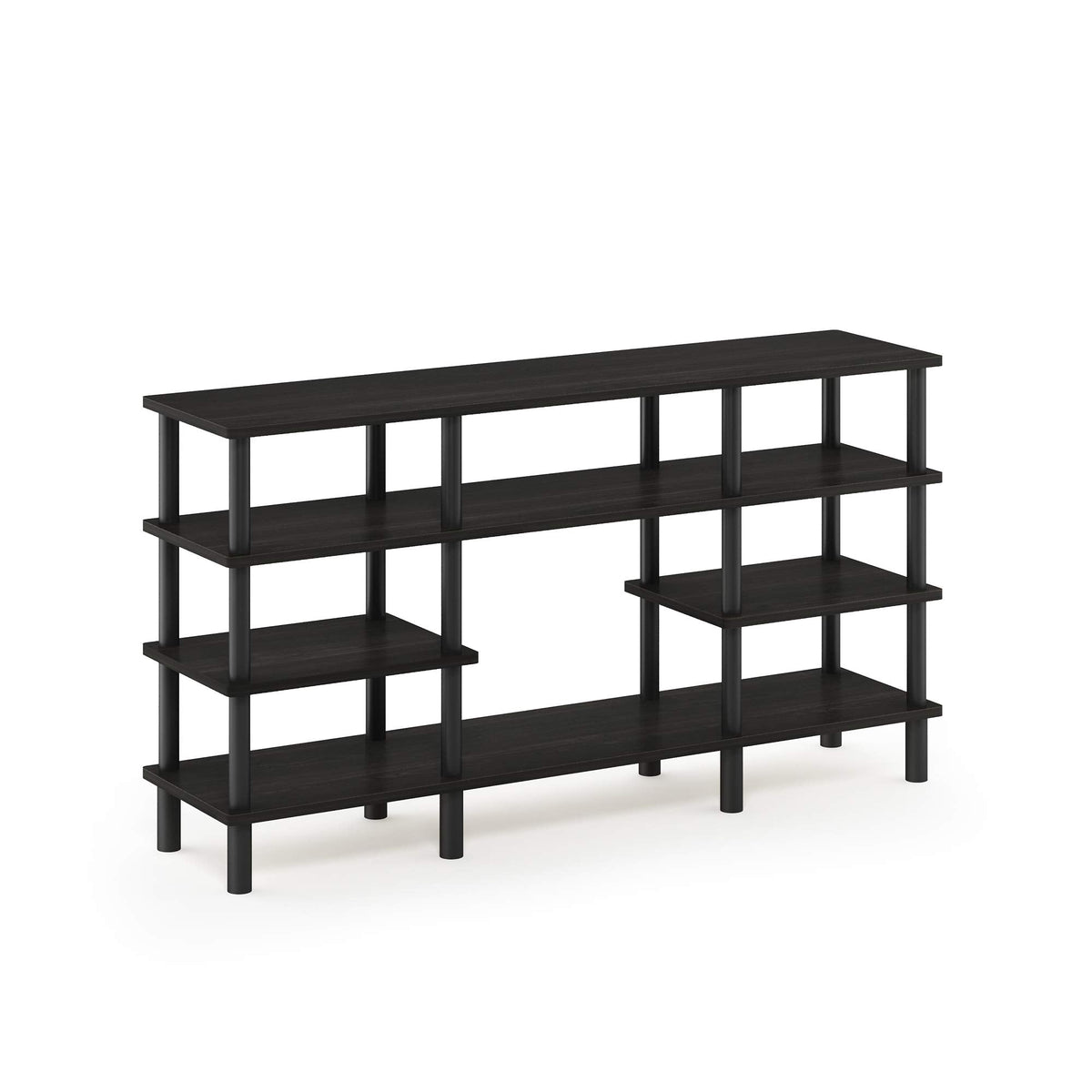 Furinno TURN-N-TUBE TV Stand, 4-Tier Multipurpose Wide Shelf Entertainment Center, TV Console for TV up to 55 Inch, for Living Room, Bedroom, Espresso