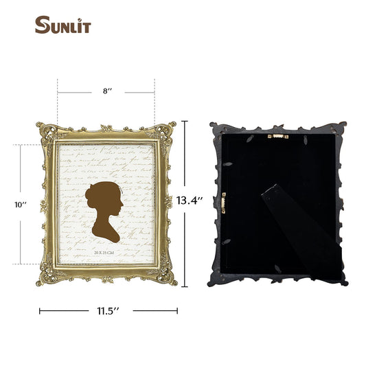 Sunlit Vintage Picture Frame 8x10 Inch, Luxury Antique Photo Frames with Glass Front, Photo Display, Tabletop Wall Hanging, Gift Ideas, Gold