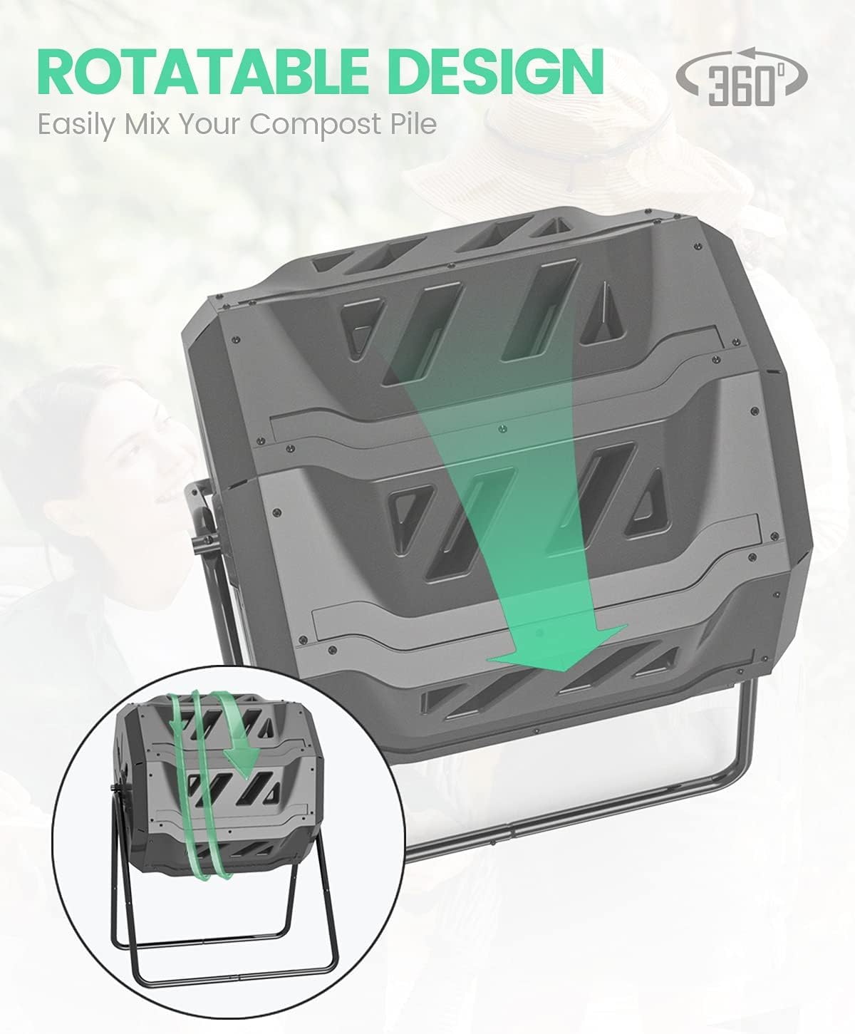 SQUEEZE master 160L Dual Chamber Compost Tumbler Bin Capacity rotatable, Better Air Circulation Efficient Compost, Rotating Tumbling Composter Bin for