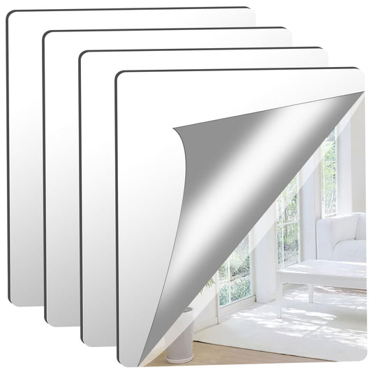 4 Pack Self Adhesive Mirror 50x60cm Adhesive Mirror Tiles 2MM Thick Acrylic Stick On Wall Mirrors Sheets Removable Mirror Tiles for Home Decoration