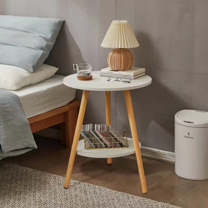 KZOBYD Round Side Table, 2 Tier End Tables With Round Wooden Top, 38 x 55cm