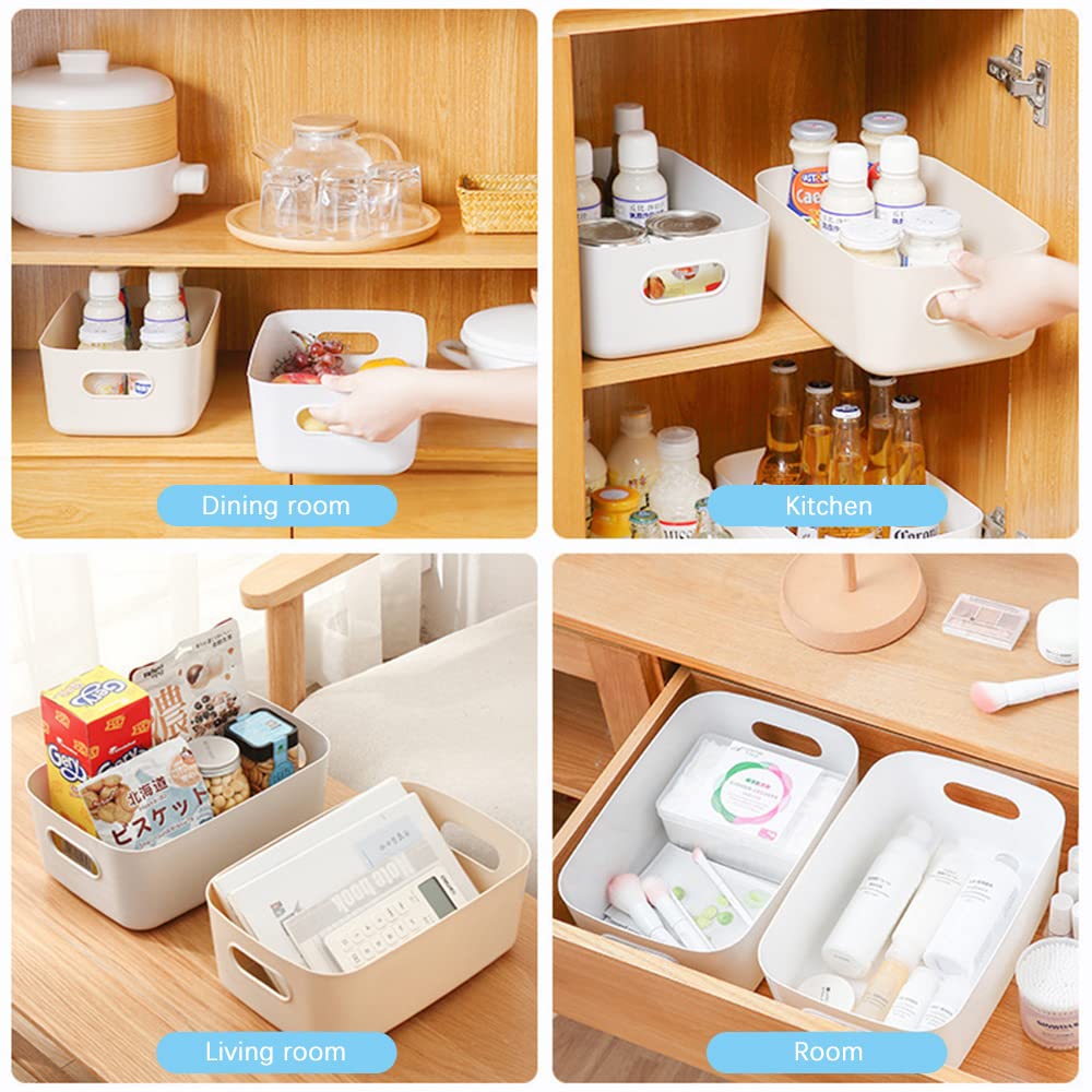 Bgfuni Set of 8 Small Plastic Storage Baskets, Office Home and Kitchen Tidy Organiser, White Studio Baskets for Small