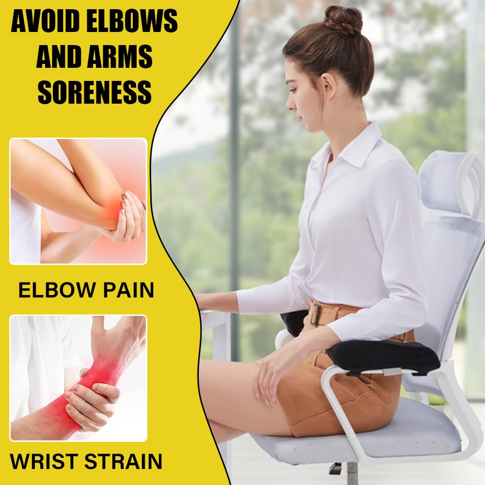 Yelvornic Ergonomic Armrest Pads, Set of 2 Office Chair Arm Rest Cover Pillows with Plush Elbow Support Cushions for Computer, Gaming and Desk Chairs