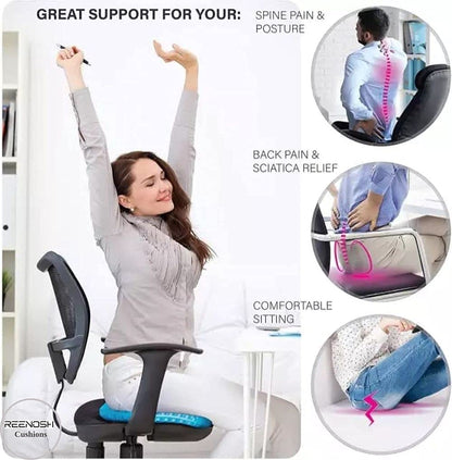 Gel Seat Cushion Double thickness Honeycomb design, Orthopaedic Cushion for Sciatica Tailbone Coccyx pain relief and Support